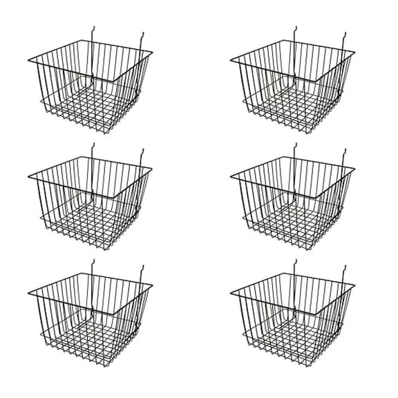 Deep Wire Storage Baskets For Gridwall, Slatwall and Pegboard - Black Finish - Dimensions: 12" x 12" x 8" Deep - Economically Sold in a Set of 6 Baskets