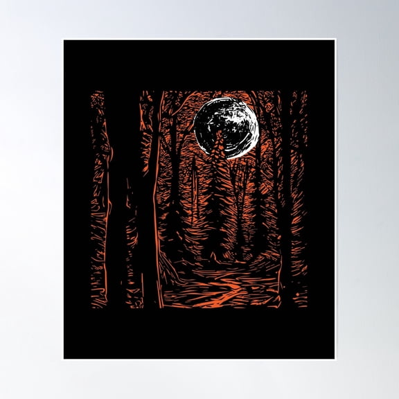 Deep Woodcut Forest In Moonlight Poster Wall Art, Modern Wall Decor, 16x24 UNFRAMED