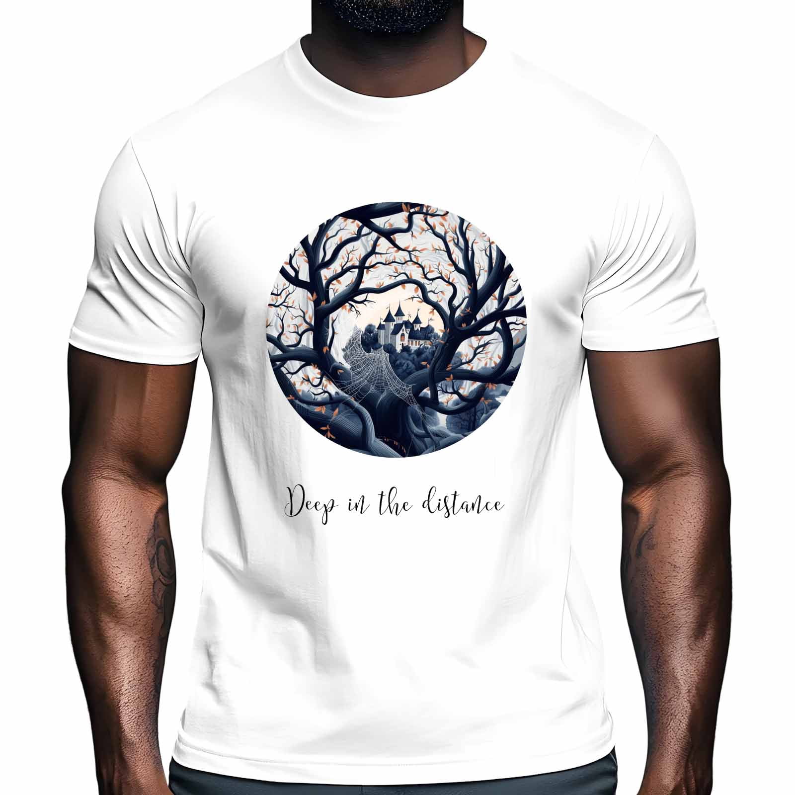 Deep in Men's T Shirts The Distance Forest Castle T-Shirt for Men Crew ...