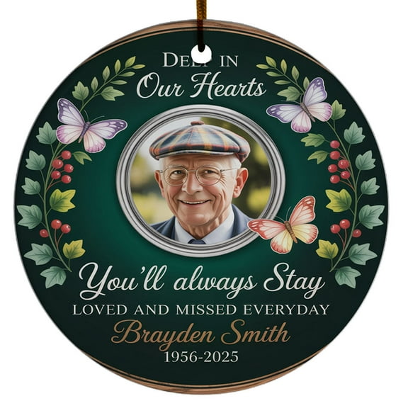 Deep in Our Hearts Youll Always Stay Christmas Ornament 2025, Custom Name Text Photo Memorial Keepsake, In Loving Memory Christmas Ornament Gift