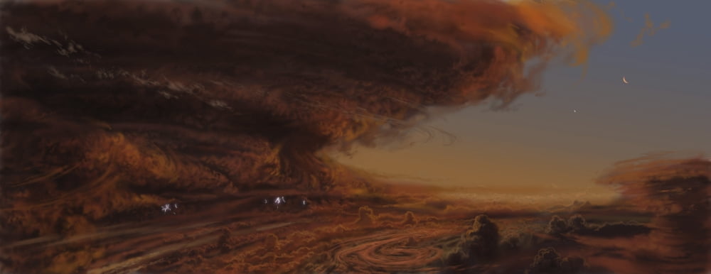 Deep within the raging storm that is the Great Red Spot of Jupiter Canvas Art - Ron MillerStocktrek Images (23 x 9)