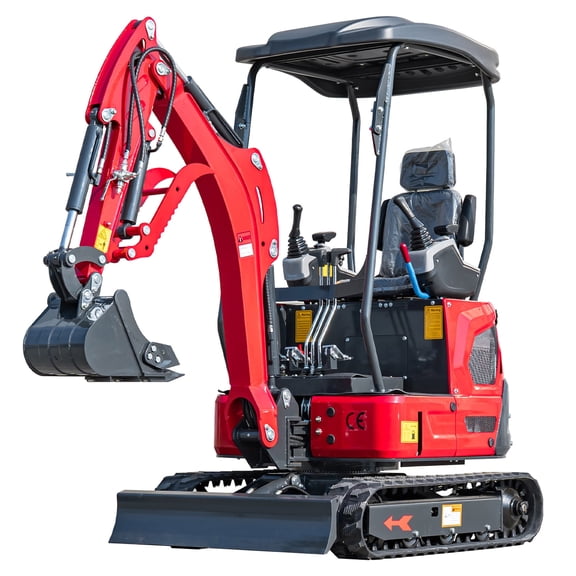 DeepKron NM-E18 Mini Excavator, 1.8 Ton, Kubota D722 13.7 HP EPA Diesel Engine, Zero Tail Swing, Side Swing Boom, Hydraulic Thumb, Red