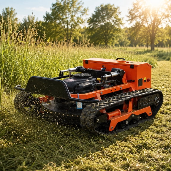 DeepKron Remote Control Track Lawn Mower, 31.5" Cutting Width Tank Mower, 55 Climbing Slope, Robotic Lawn Mower with Hybrid Self-Generating Syste for Fields, Hillsides & Pastures