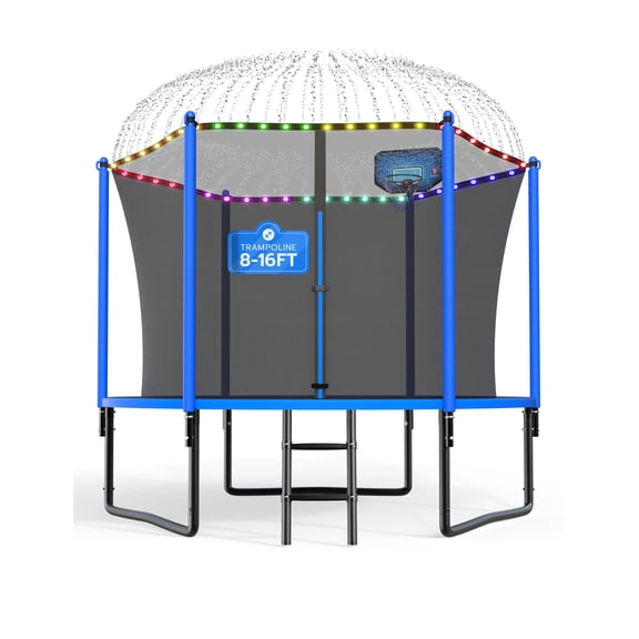 DeepRoar 10FT Trampolinefor Kids, Outdoor Trampolinewith Enclosure, Basketball Hoop, Lights and Sprinkler, 1000LBS Heavy Duty Trampoline for Outdoor, Backyard, Easy to Install & Last Long