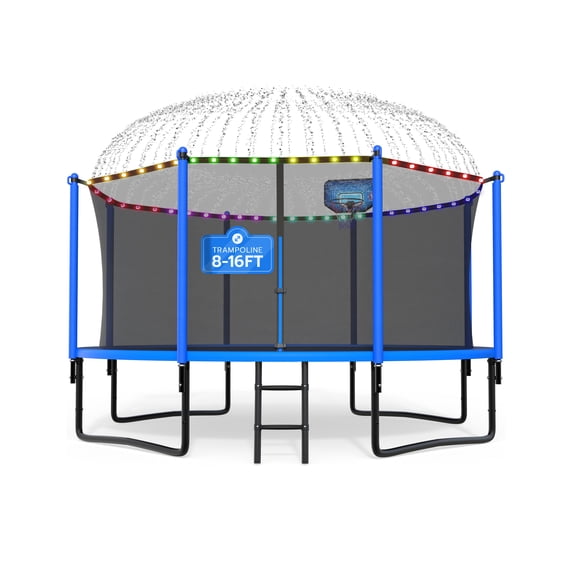 DeepRoar 12FT Trampolinefor Kids, Outdoor Trampolinewith Enclosure, Basketball Hoop, Lights and Sprinkler, 1200LBS Heavy Duty Trampoline for Outdoor, Backyard, Easy to Install & Last Long