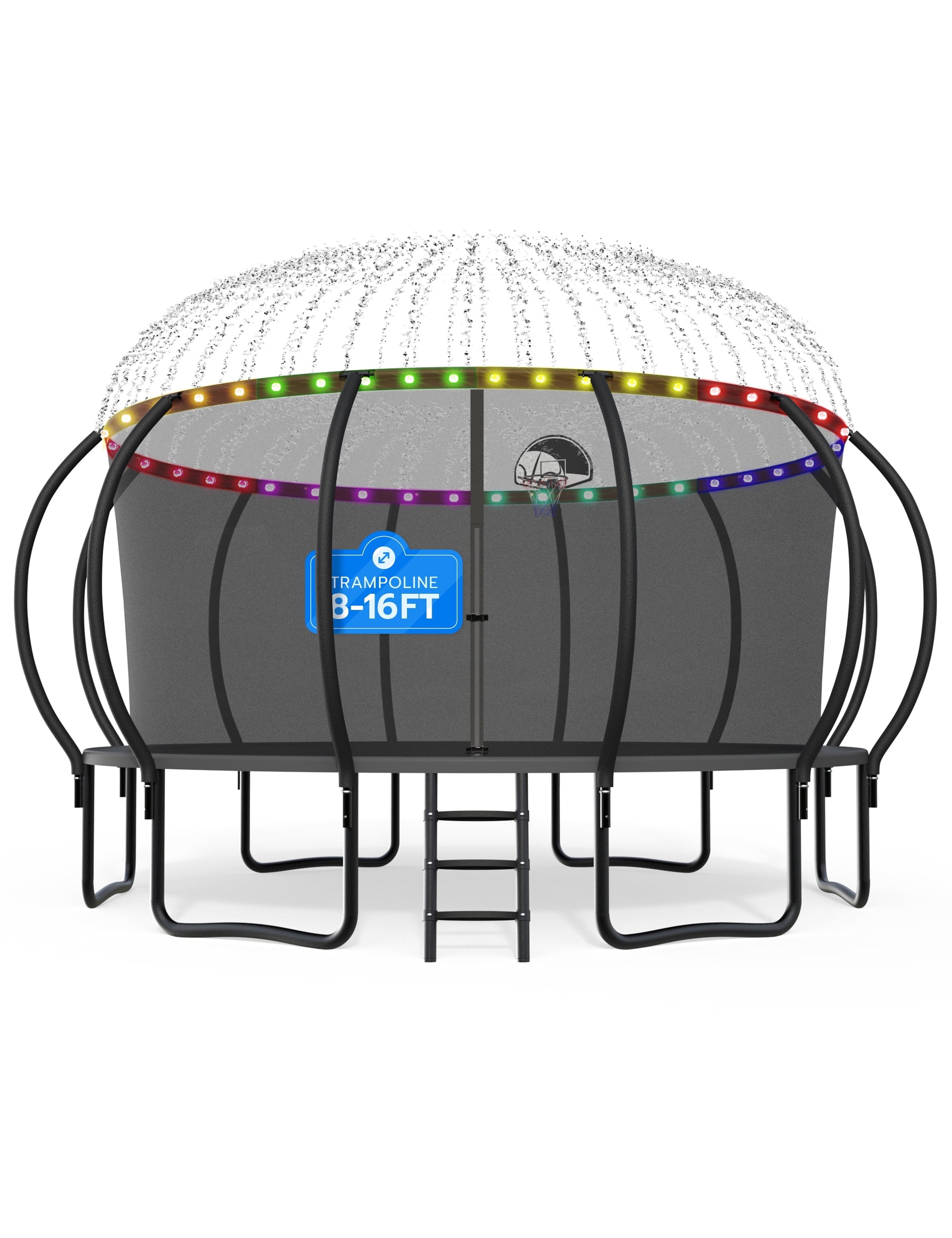 DeepRoar 2026 Upgraded 10FT Trampoline for Kids, Heavy Duty 1000LBS Outdoor Trampoline Set with Enclosure, Basketball Hoop, Light and Sprinkler, Recreational Trampolings for Backyard