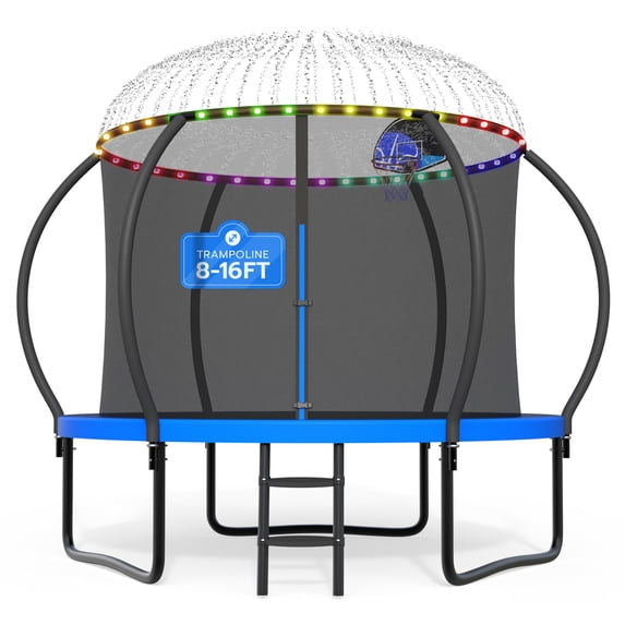 DeepRoar 2026 Upgraded 10FT Trampoline for Kids, Heavy Duty 1000LBS Outdoor Trampoline Set with Enclosure, Basketball Hoop, Light and Sprinkler, Recreational Trampolings for Backyard