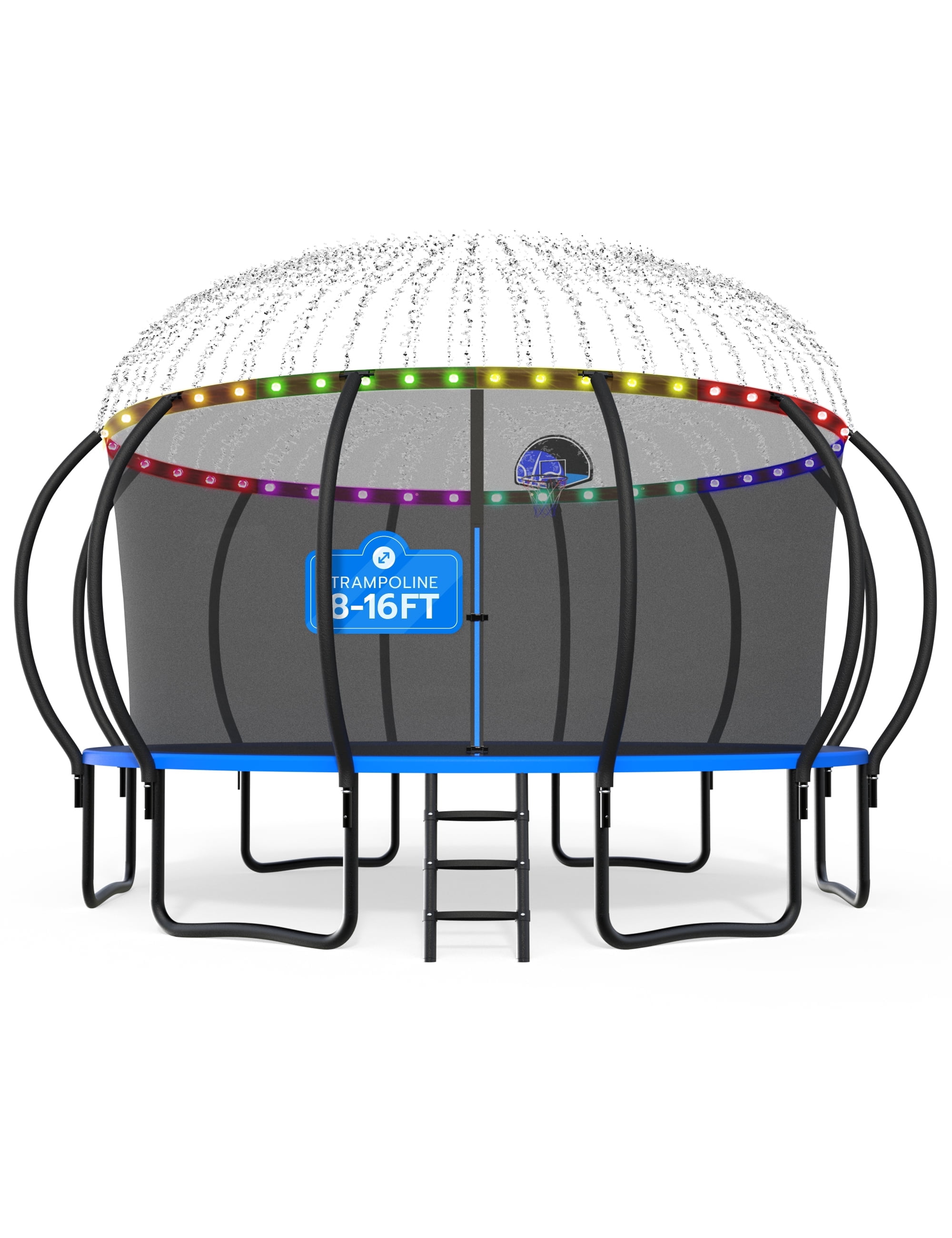 DeepRoar 2026 Upgraded 10FT Trampoline for Kids, Heavy Duty 1000LBS Outdoor Trampoline Set with Enclosure, Basketball Hoop, Light and Sprinkler, Recreational Trampolings for Backyard