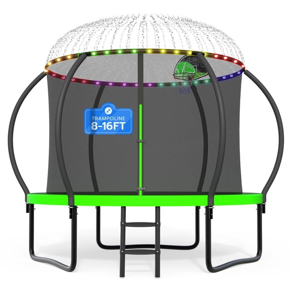 DeepRoar 2026 Upgraded 10FT Trampoline for Kids, Heavy Duty 1000LBS Outdoor Trampoline Set with Enclosure, Basketball Hoop, Light and Sprinkler, Recreational Trampolines for Backyard