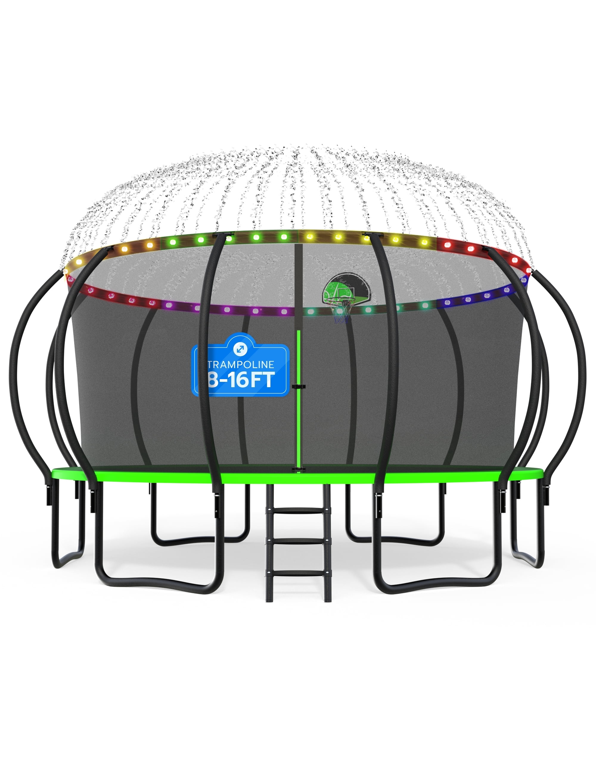DeepRoar 2026 Upgraded 14FT Trampoline for Kids and Adults, Heavy Duty 1400LBS Outdoor Trampoline Set with Enclosure, Basketball Hoop, Light and Sprinkler, Recreational Trampolines for Backyard