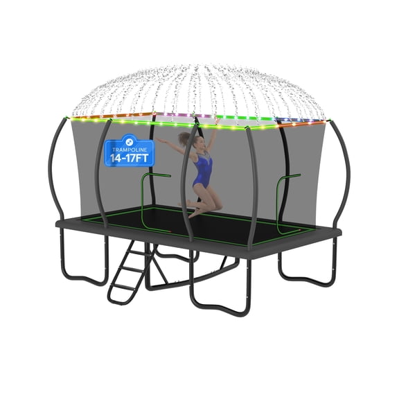 DeepRoar 2026 Upgraded 1500LBS Rectangle Trampoline 8x14FT Outdoor Square Trampoline Long with Safety Enclosure Net, Heavy Duty Frame and Legs, Big Rectangular Gymnastics Trampolines