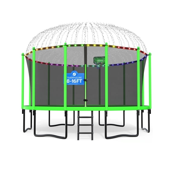 DeepRoar 2026 Upgraded 8FT 10FT 12FT 14FT 15FT 16FT Outdoor Trampolinefor Kids, Big Trampolinewith Basketball Hoop, Lights and Sprinkler, Heavy Duty Trampoline1500LBS, Easy to Install