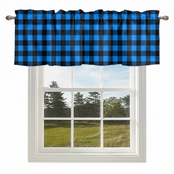 Deepblue Black Check Valances for Windows Minimalist Grid Rod Pocket Curtain Valance Window Treatment Short Curtains for Kitchen Living Room,42x12in