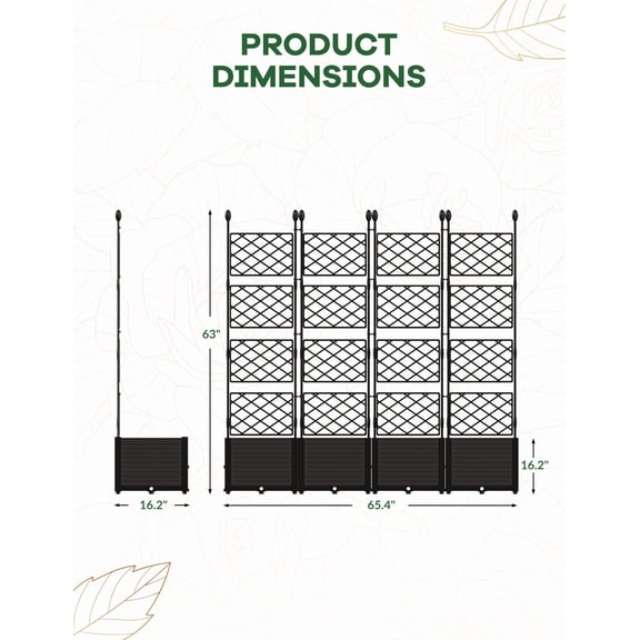 Deepened 4-Joint Modular Raised Garden Bed with Metal Trellis – Stackable Vertical Planter Box for Climbing Plants, Privacy Screen for Patio, Balcony, Backyard – 4PCS, UV-Resistant, 168cm x 160cm