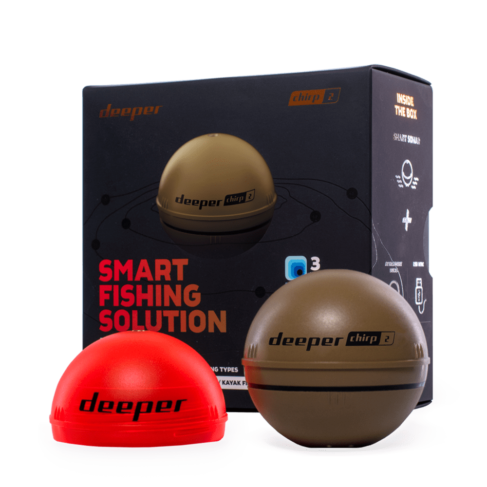 Deeper Chirp 2 Castable Portable WiFi Fish Finder with Extended Battery and Night Fishing Cover