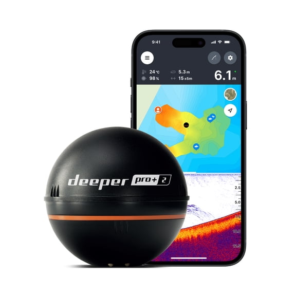 Open Box Deeper PRO+ 2 Sonar Fish Finder - Portable Fish Finder and Depth Finder for Kayaks, Boats and Ice Fishing with GPS Enabled | Castable Deeper Fish Finder with Free User Friendly App