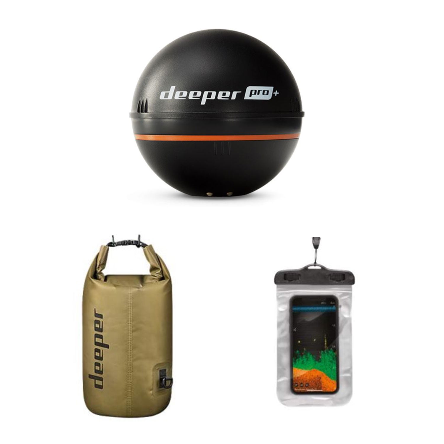 Deeper Pro+ Castable Fish Finder Sonar Bundle with Dry Bag and Phone Case 