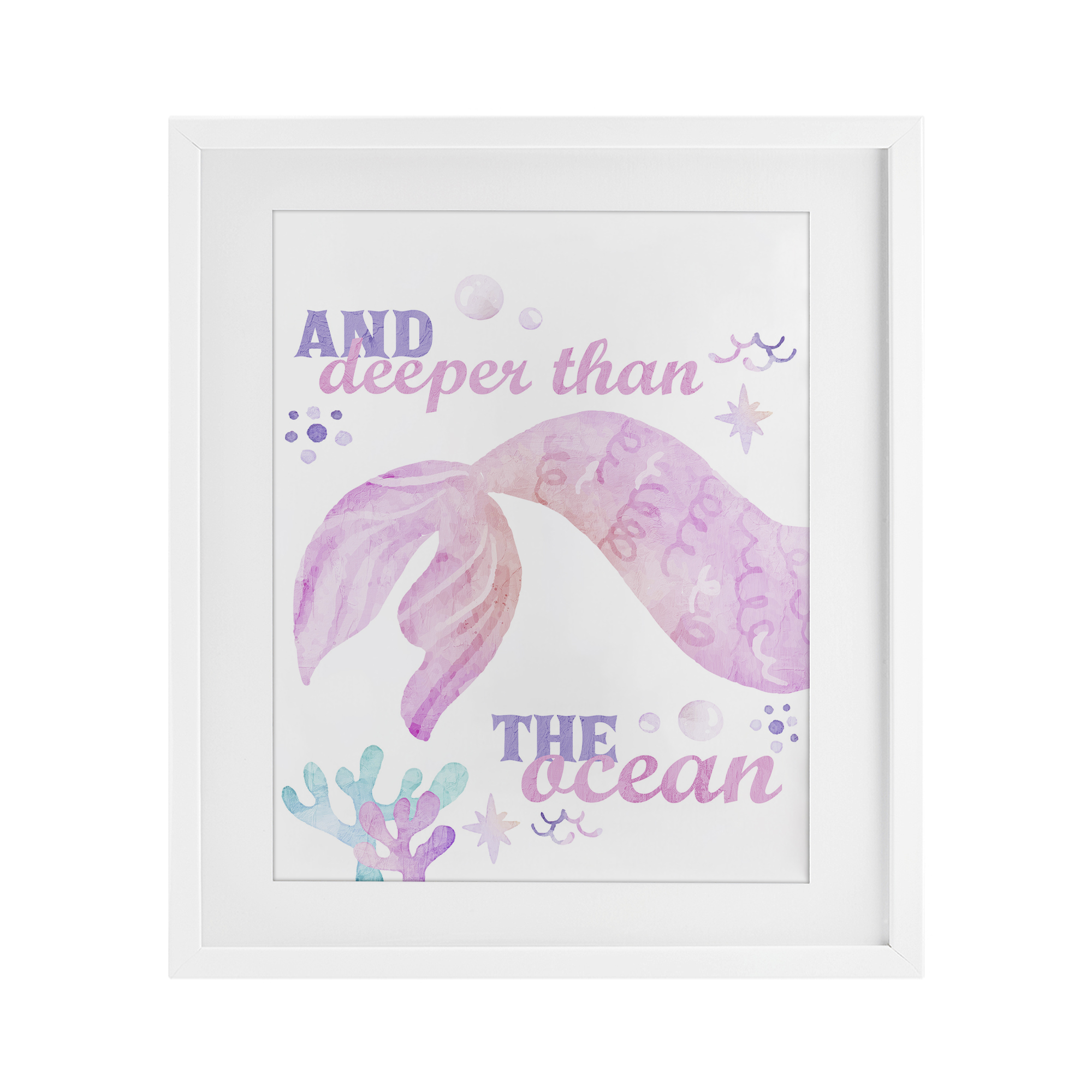 Deeper Than The Ocean White Framed Print Under Glass, design by Kim Allen