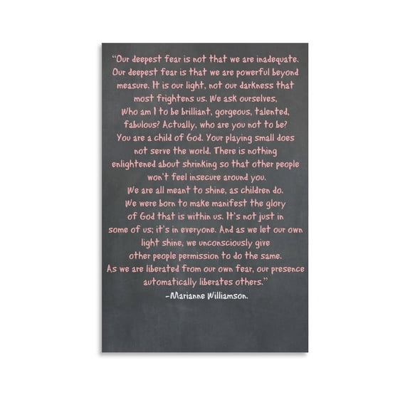 Our Deepest Fear Spiritual Marianne Williamson A Return to Love Home Decor Poster Wall Art Hanging Picture Print Bedroom Decorative Painting Posters Room Aesthetic 24x36inch(60x90cm)
