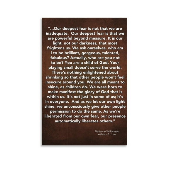 Our Deepest Fear Spiritual Marianne Williamson A Return to Love Red Artworks Canvas Poster Room Aesthetic Wall Art Prints Home Modern Decor Gifts 08x12inch(20x30cm)