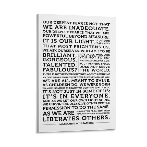 Our Deepest Fear Spiritual Marianne Williamson A Return to Love White Artworks Picture Print Poster Wall Art Painting Canvas Gift Decor Home Posters Decorative 12x18inch(30x45cm)