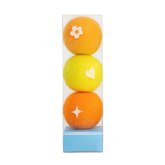 Deepigc 3 Pack Cute Wool Felt Cat Toy Balls, Soft Kitten Play Balls with Floral Heart Star Pattern, Quiet Interactive Indoor Cat Toys for Kittens Adult Cats, Colorful Pet Chase Toy Gift, B