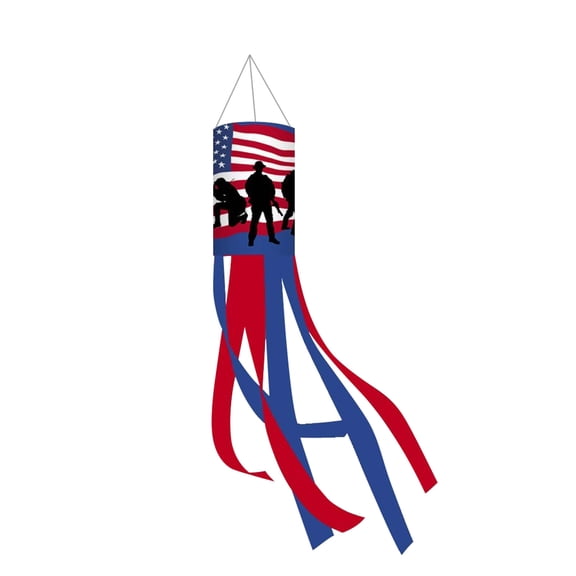Deepigc 4th of July Soldier Silhouette Windsock, American Flag Red White Blue Tassel Hanging Windsock, Patriotic Outdoor Yard Porch Decor for Independence Day Memorial Day Veterans Day 40 Inch