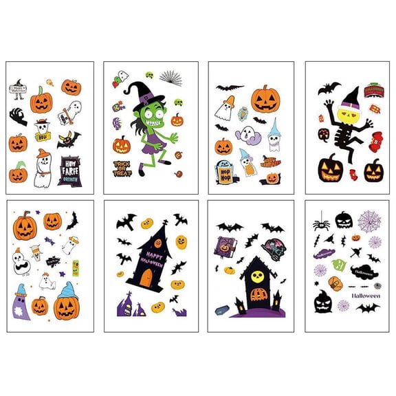 Deepigc 8 Sheets Cute Cartoon Halloween Stickers, Witch Pumpkin Bat Haunted House Decal Stickers, Self-Adhesive Waterproof Sticker for Kids DIY Scrapbook, Gift Box Envelope & Halloween Party Decor