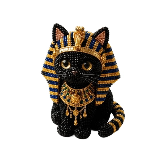 Deepigc Egyptian Pharaoh Cat 3D Bead Art DIY Kit, Ancient Egypt Black Cat Rhinestone Beading Craft Set, Handmade Beaded Cat Figurine Home Table Decor, Unique Craft Gift for Cat & Egypt Art Lovers