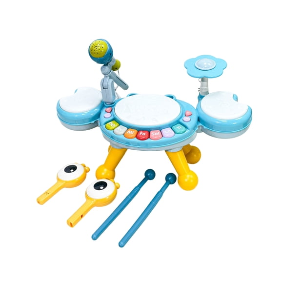 Deepigc Toddler Crab Jazz Drum Set with Microphone & Drumsticks, Early Educational Musical Toy for Kids 1-3, Interactive Music Drum Toy for Boys Girls, Birthday Christmas Gift for Preschoolers, Blue