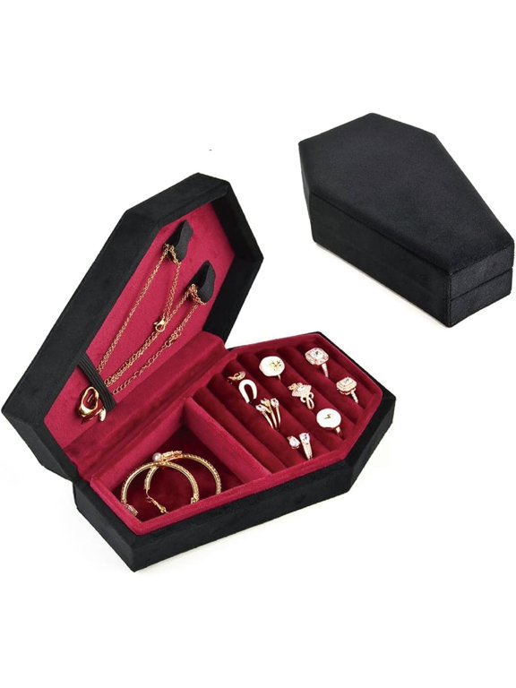 Jewelry boxes,Coffin Jewelry Box, Mini Coffin Shaped Gothic Jewelry Case, Plush Velvet Small Jewelry Organizer for Earrings Rings Necklaces Bracelets