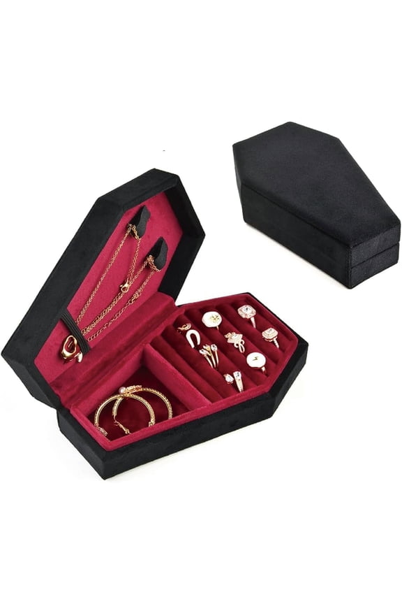 Jewelry boxes,Coffin Jewelry Box, Mini Coffin Shaped Gothic Jewelry Case, Plush Velvet Small Jewelry Organizer for Earrings Rings Necklaces Bracelets