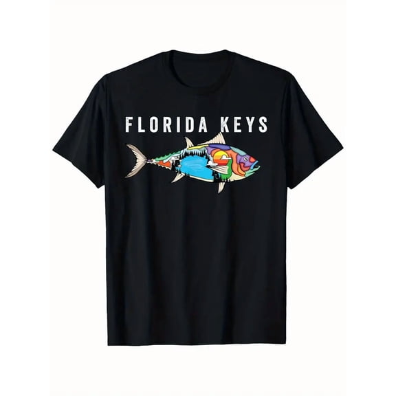 Deepsea Fish Florida Keys Tuna Fishing Deep Sea Fisherman T-Shirt, Suitable for All Men And Women Outdoor Short-Sleeved T-Shirts in All Seasons, Ready to Wear 100% Cotton, S-XXXL
