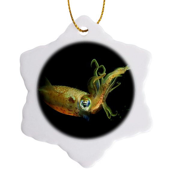 3drose, Deepsea Squid, 3 inch Snowflake Porcelain Ornament