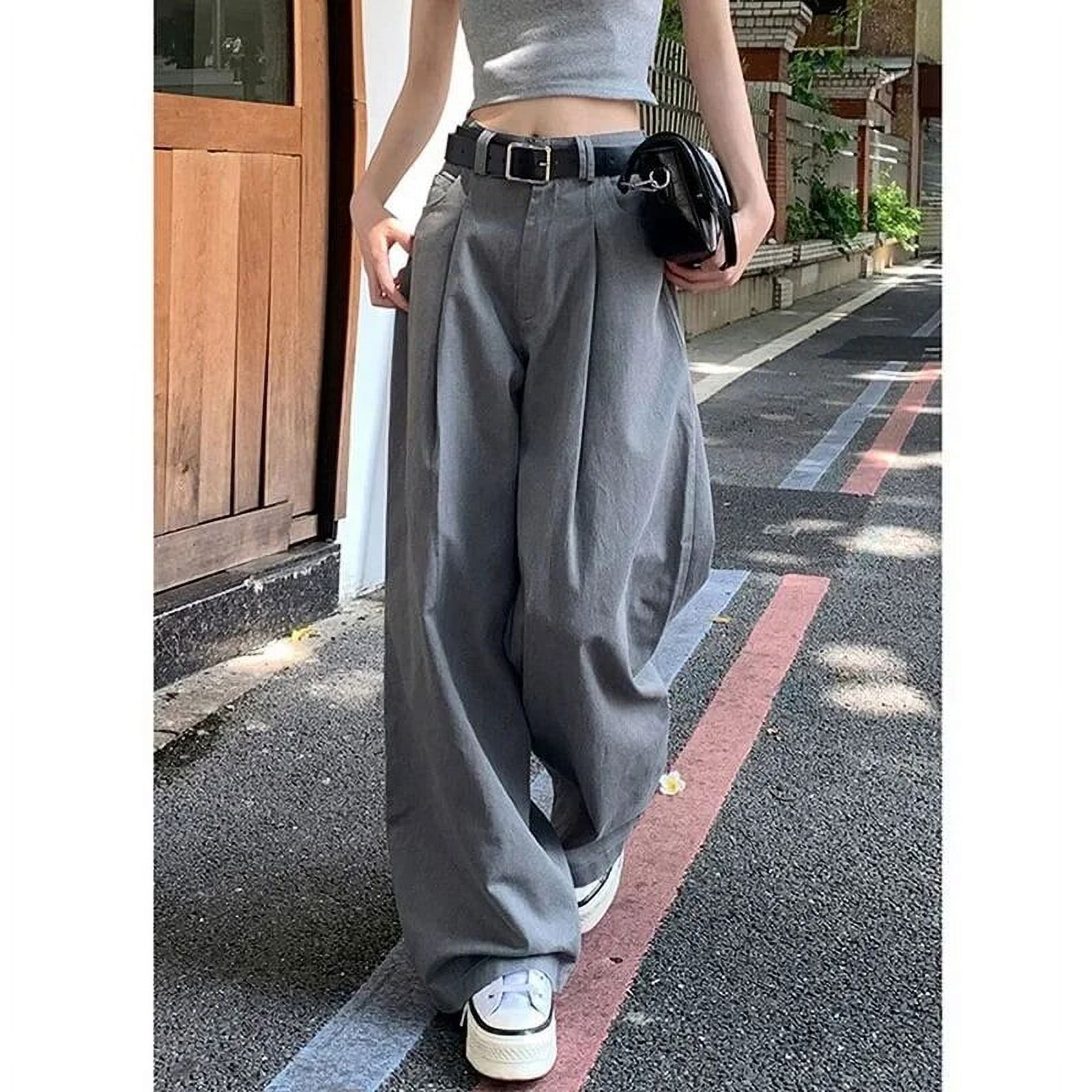 Deeptown Gray Vintage Suit Pants for Women Oversized Elegant