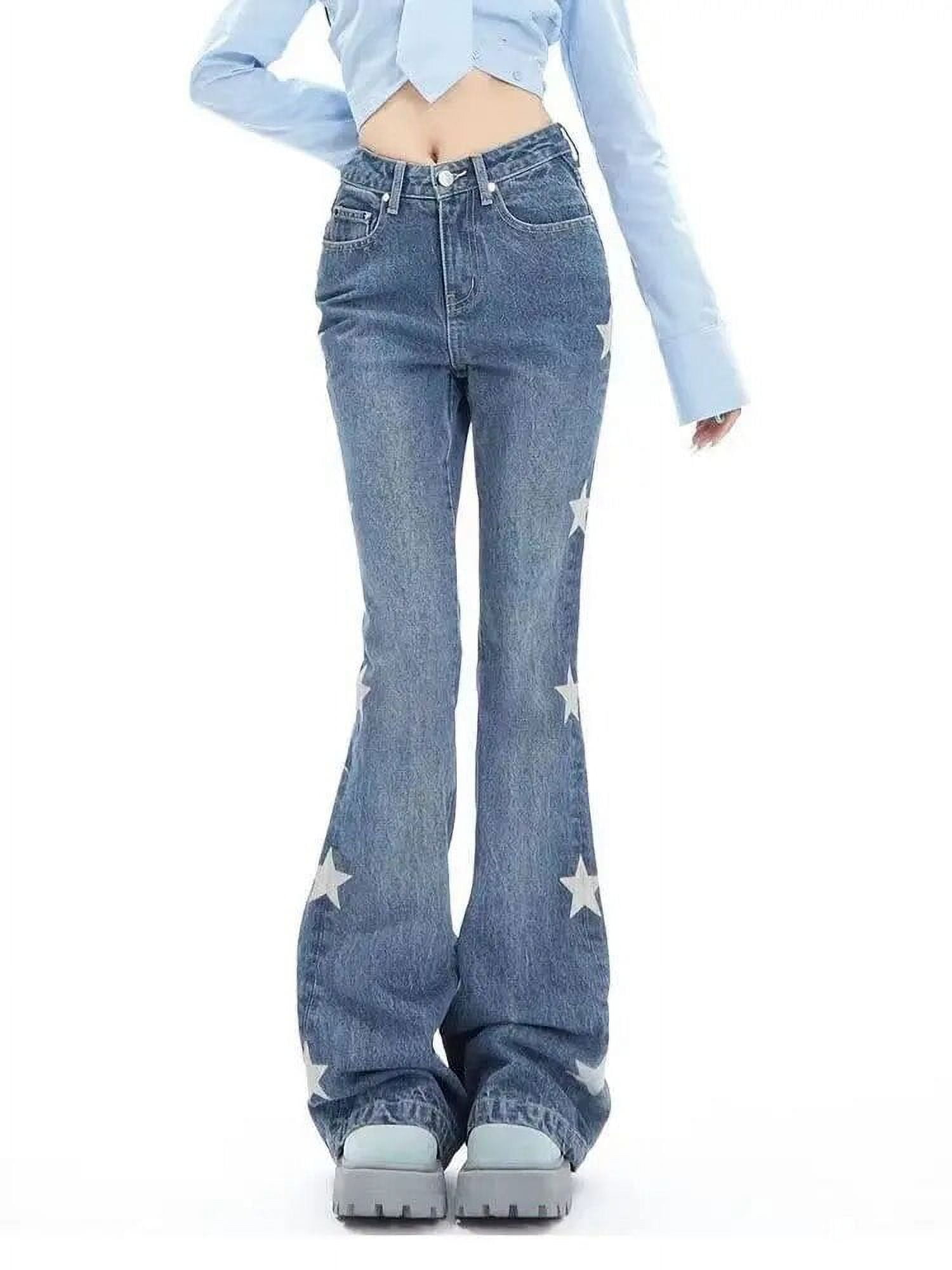 Deeptown Star Girl Y2k Gyaru Flare Jeans Women Vintage Acubi Pants 
