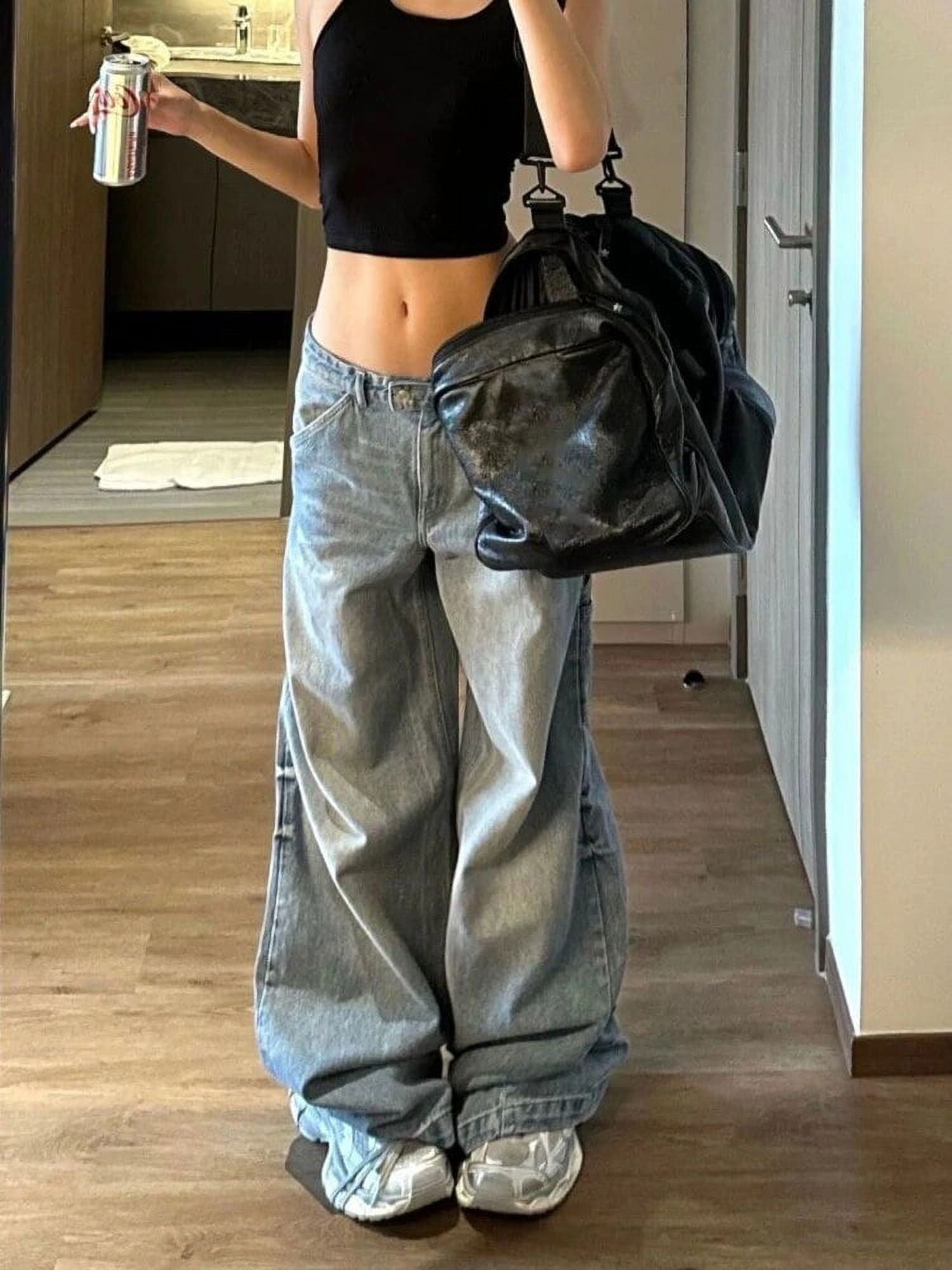 Deeptown Vintage Oversized Jeans Women Autumn Low Rise Y2k