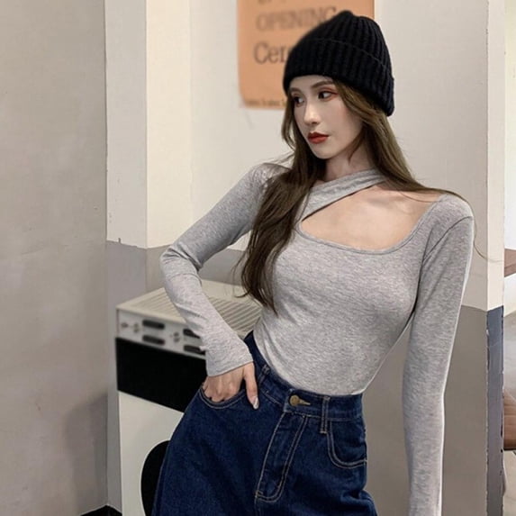 Deepwonder Tops for Women Sexy Tops Long Sleeves Casual T Shirts Off Shoulder M