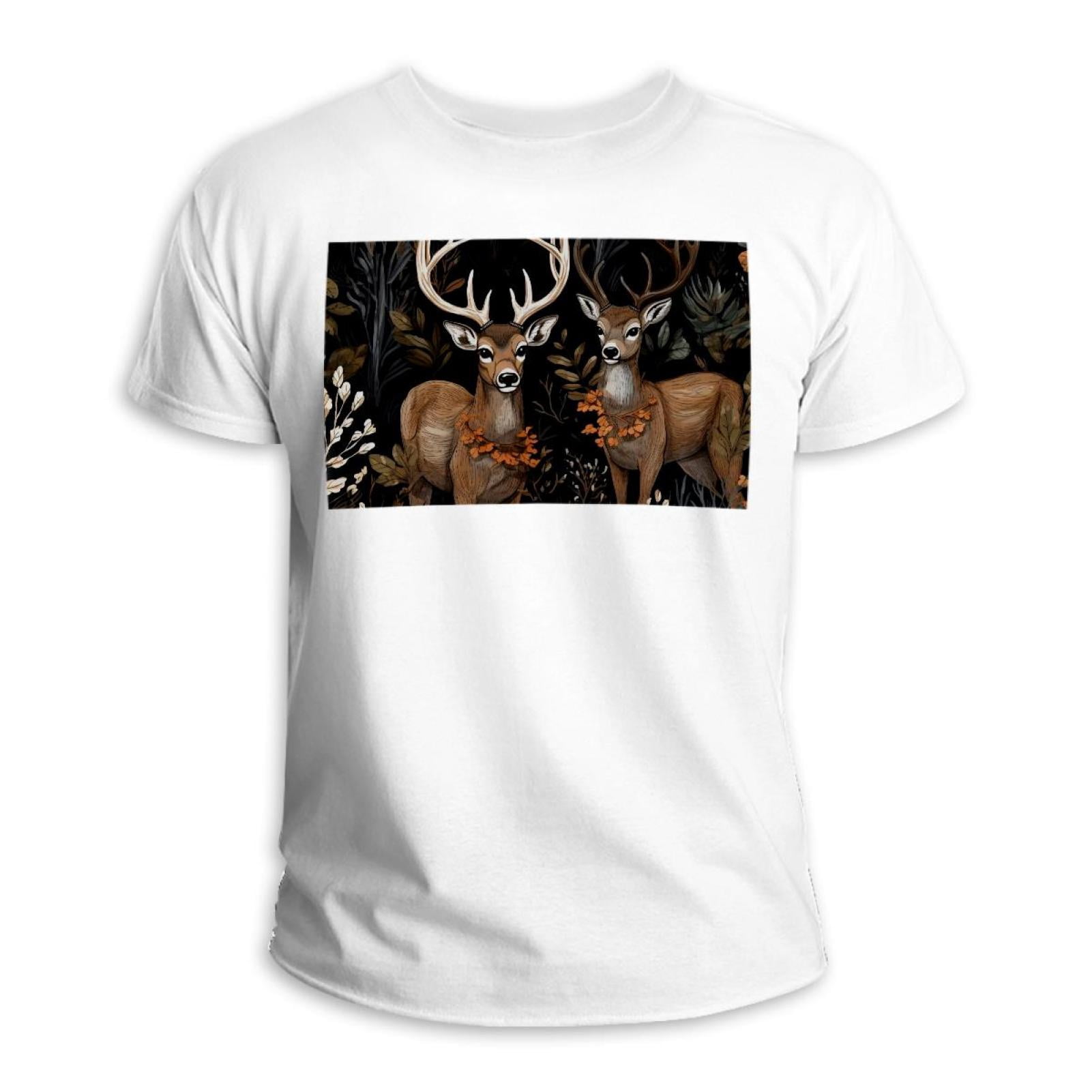 Oversized Deer Print Round Neck Cotton T-Shirt