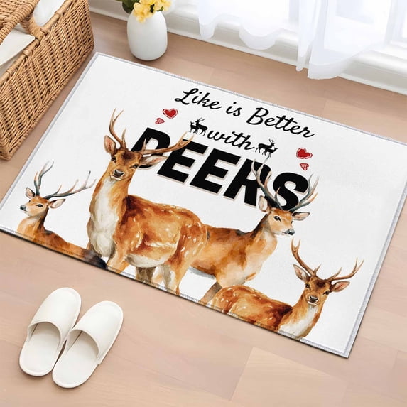 Deer 2'x3' Washable Rug, Wildlife Animals Farmhouse Country Elk Non-Slip Soft Doormat Area Rugs for Entrance Bathroom Bedsides, StainResistant Carpet for Kitchen Bedroom, Entryway Floor Mat