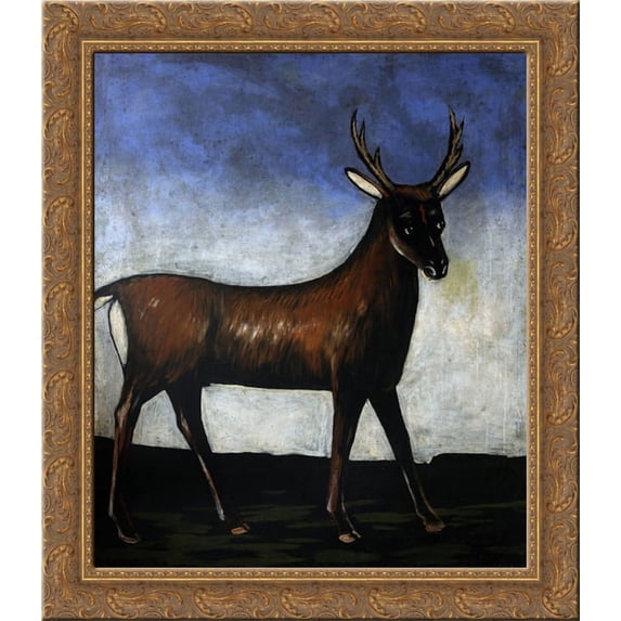 Deer 20x20 Gold Ornate Wood Framed Canvas Art by Pirosmani, Niko