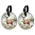 thumbnail image 1 of Deer 2pcs PU Leather Round Bag Tags with Privacy Cover and Name ID Tag - Suitcase Tags for Travel Luggage, Handbags, Backpacks, School Bags, 1 of 6