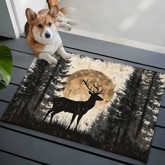 Deer 2x3 Area Rugs for Living Room, Elk Silhouette Forest Vintage Non Slip Floor Mat Washable Low-Profile Indoor Carpet for Bedroom, Dining Room, Bathroom