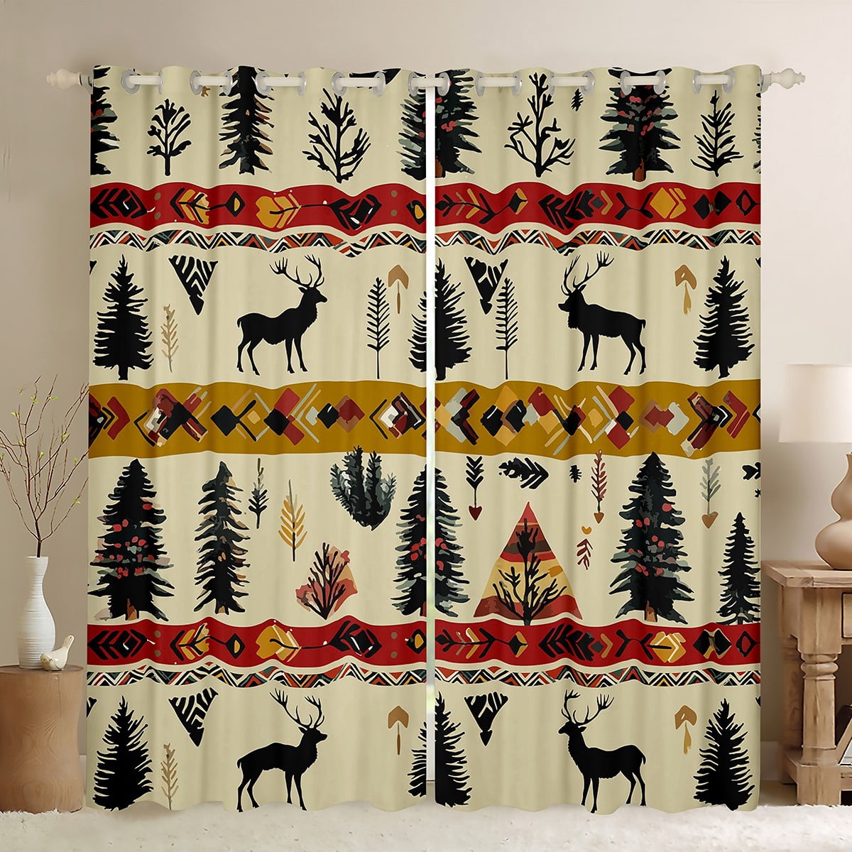 Deer 30%-50% Blackout Curtains Deer Hunting Theme Curtains Western Woodland Wildlife Bedroom ...
