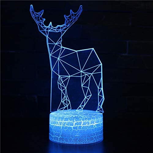 Deer 3D Night Light 16 Color Change Lamp Acrylic Flat ABS Base USB Charger Home Decoration Toy Brithday Xmas Kid Children Gift