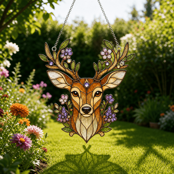 Deer Acrylic Suncatcher Window Hanging Wildflower Gift for Mom Nature Lover