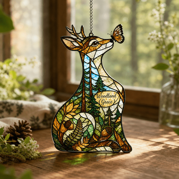 Deer Acrylic Suncatcher Window Hanging, Woodland Forest Sun Catcher Gift