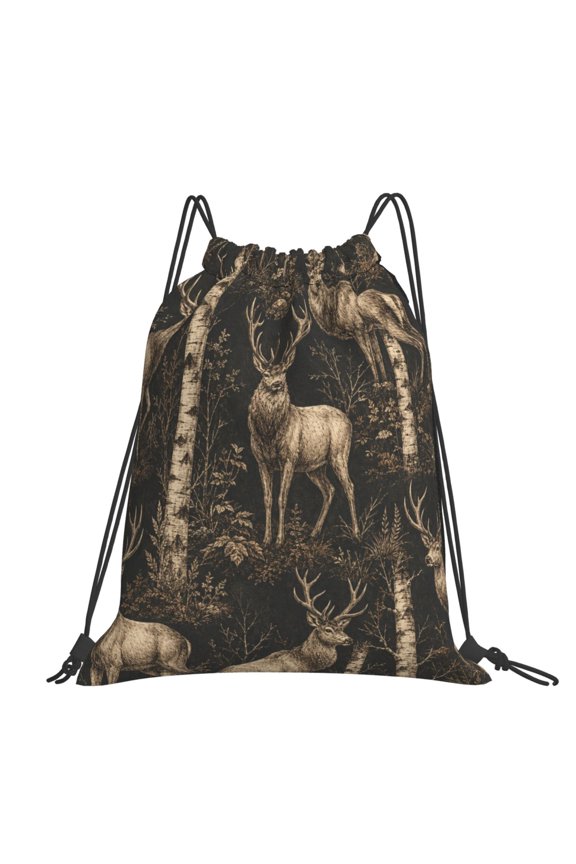 Deer And Birch Forest Large Drawstring Backpack Casual Cinch Sack Bag Backpack for Sports Hiking Travel Gym