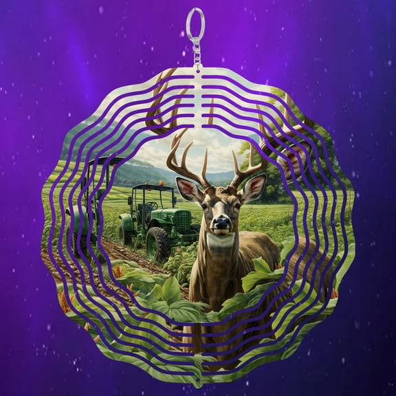 Deer And Tractor Farm Scene 3D Wind Spinner Sublimation Hunting Country Decoration