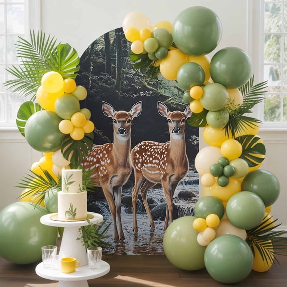 Deer Animal Arch Backdrop Cover, 4FT, Forest River Nature Scenery Spandex Arch Covers Double-Sided Backdrop for Wedding Birthday Party Photo Background Decoration